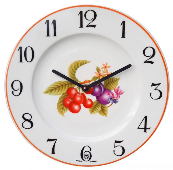 Telleruhr aus Porzellan / Kirsche und Pflaume