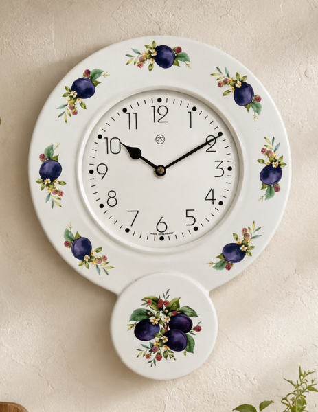 Küchenuhr, Keramik, Dekor Pflaumen