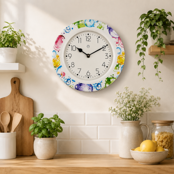 Keramik-Uhr Volldekor bunte Blasen