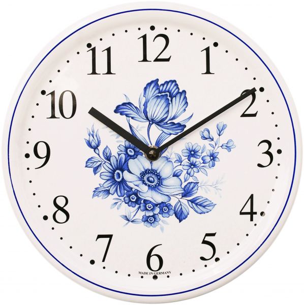 Keramik-Uhr / blaue Blume