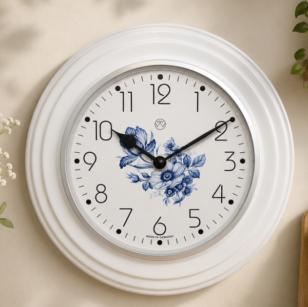 Küchenuhr, Keramik, blaue Blumen