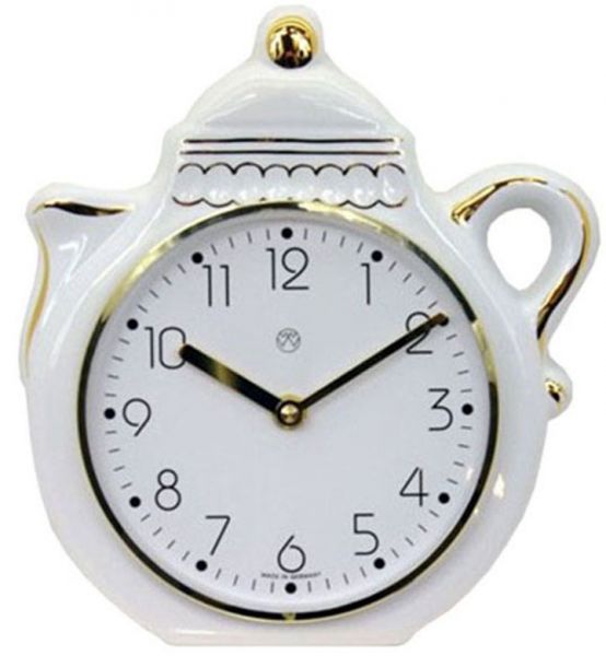 Quarz-Küchenuhr / weiß-goldene Kanne