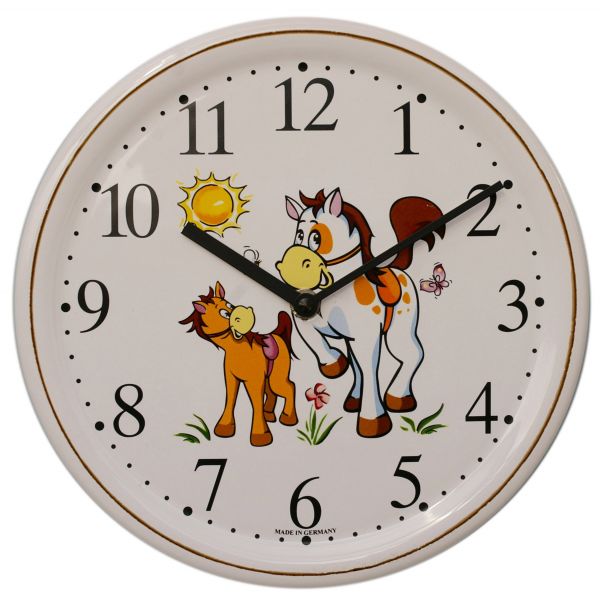 Keramik-Uhr Dekor / Pferd groß und klein