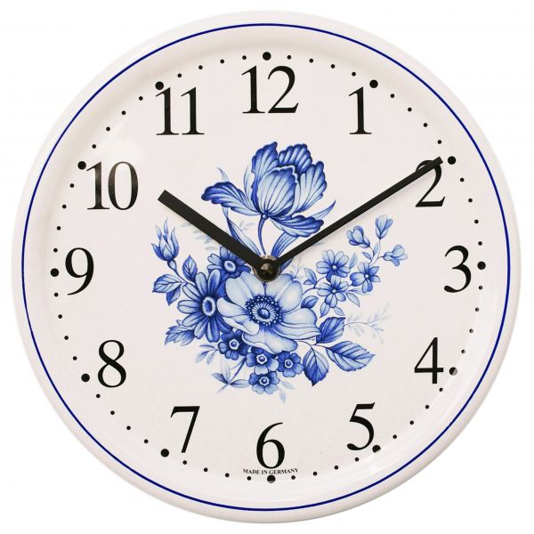 Keramik-Uhr Dekor / blaue Blume
