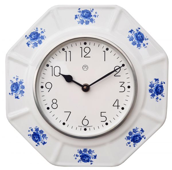 Quarz-Küchenuhr / blaue Blüten