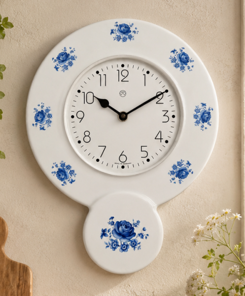 Küchenuhr, Keramik, Dekor blaue Rosen