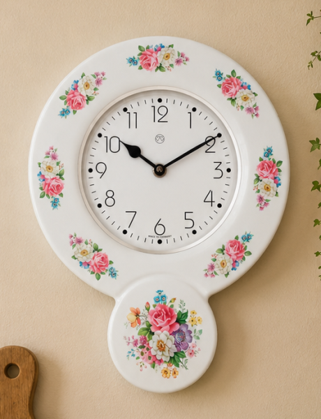 Küchenuhr, Keramik, Dekor Sommerblumen