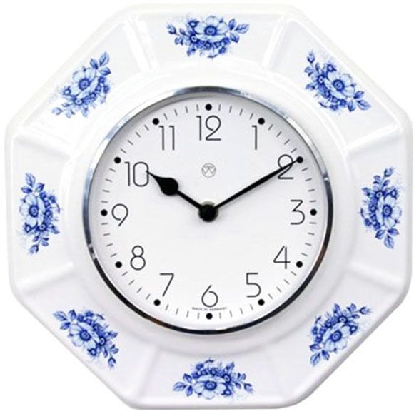 Quarz-Küchenuhr / blaue Blüten