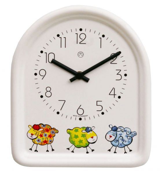 Keramik-Uhr / bunte Schafe