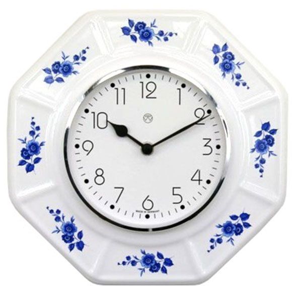 Quarz-Küchenuhr Dekor / blaue Blüten www.weimar-uhren.de | Weimar-Uhren