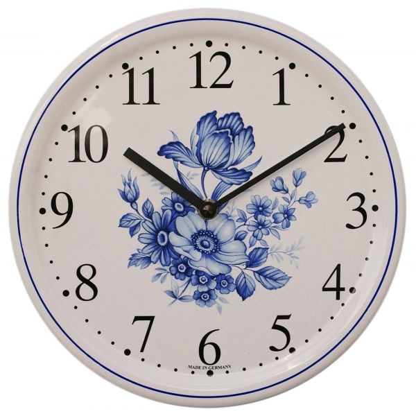 Keramik-Uhr / blaue Blume