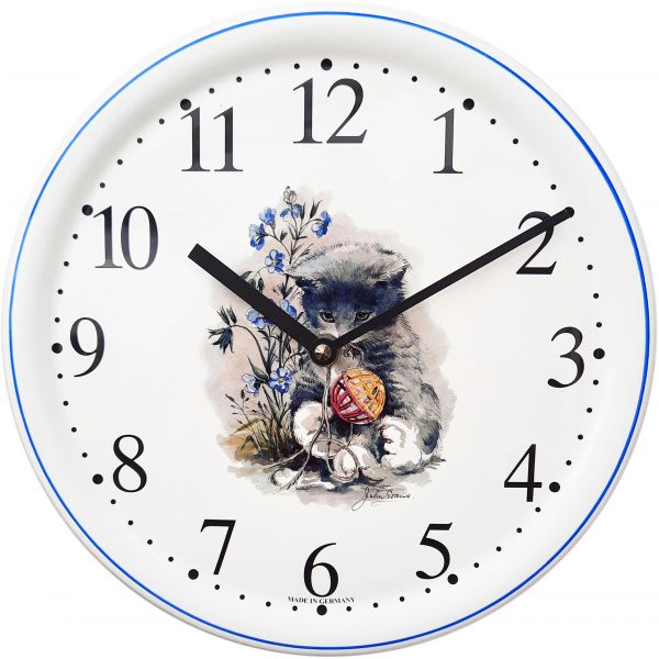 Keramik-Uhr / Katze mit Ball