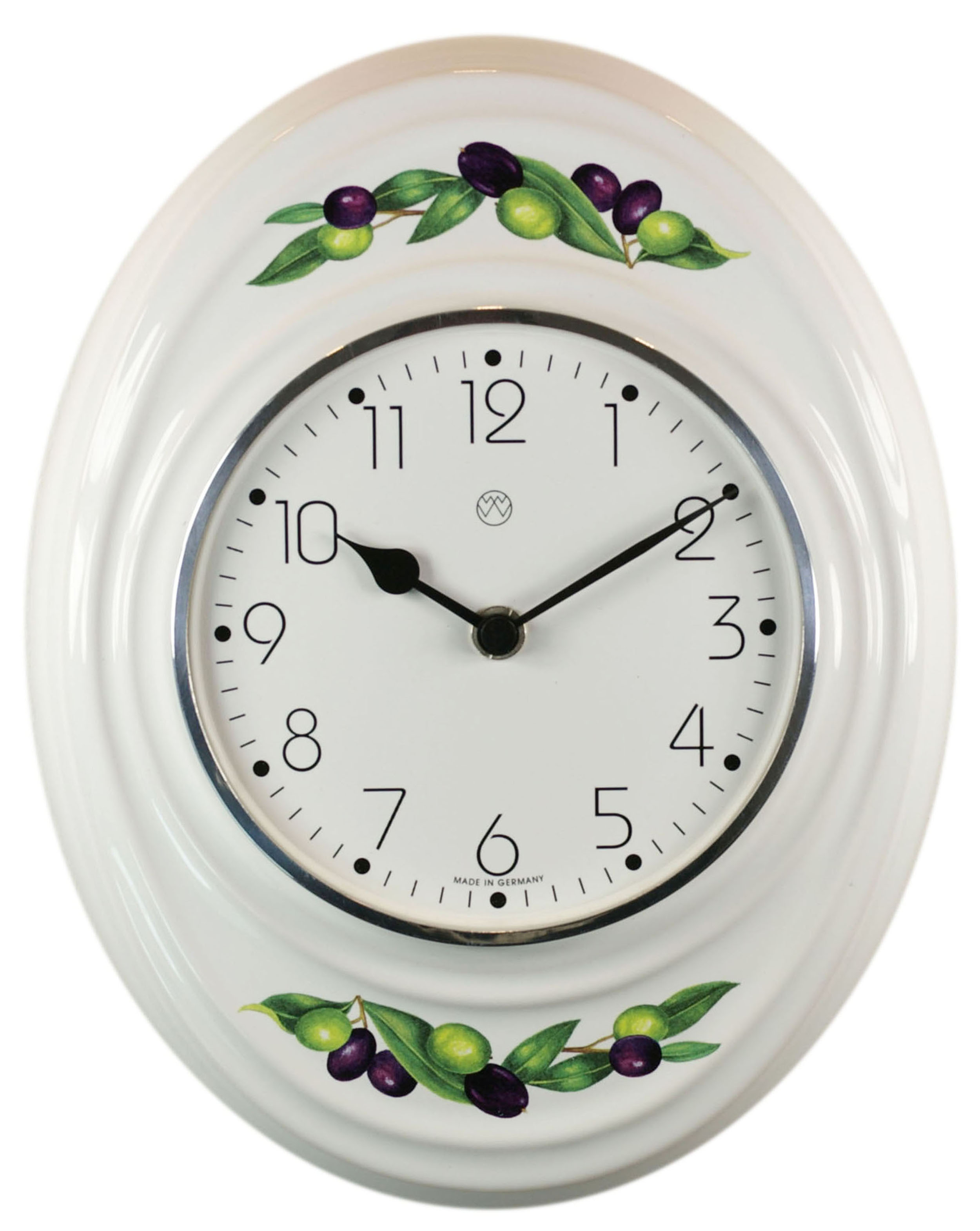 Quarz-Küchenuhr Dekor / schwarz-grüne Oliven www.weimar-uhren.de