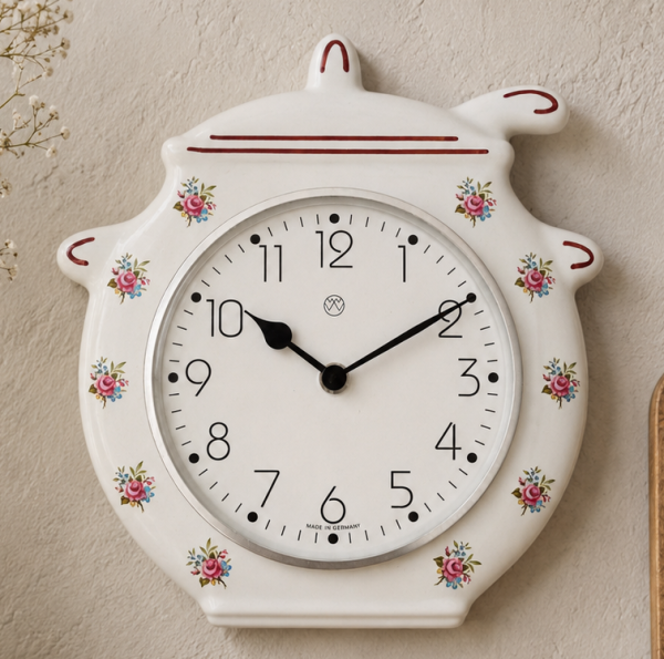 Küchenuhr, Keramik, Topf,Streublumen