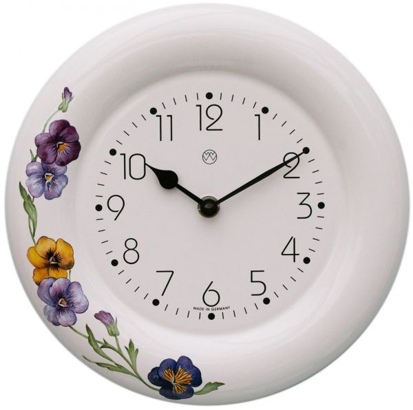Keramik-Küchenuhr / Stiefmütterchen